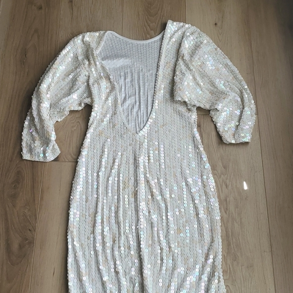 Vintage Oleg Cassini Iridescent White Sequin Dress Size 4 - Picture 3 of 7